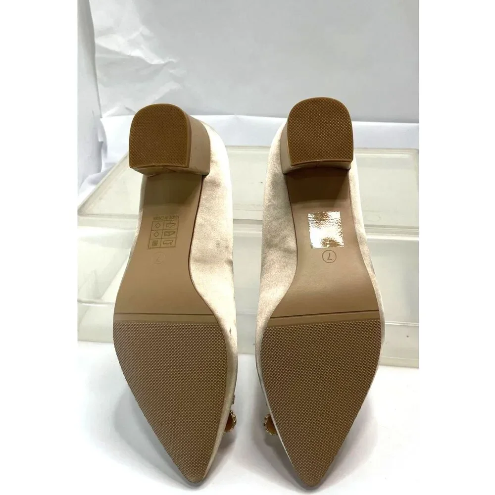 Erijunor Satin Rhinestone Pointed Toe Prom Wedding Flats - Champagne Size 7